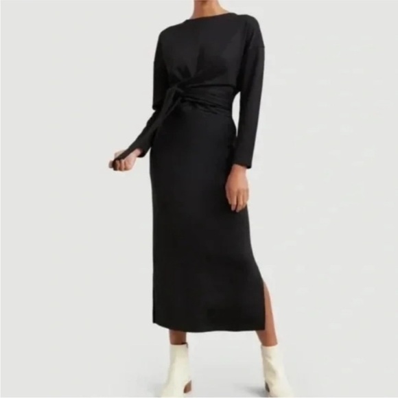 Modern Citizen Dresses & Skirts - Modern Citizen Terry Cloth Cotton Black Tie Front Long Sleeve Midi Dress Size M
